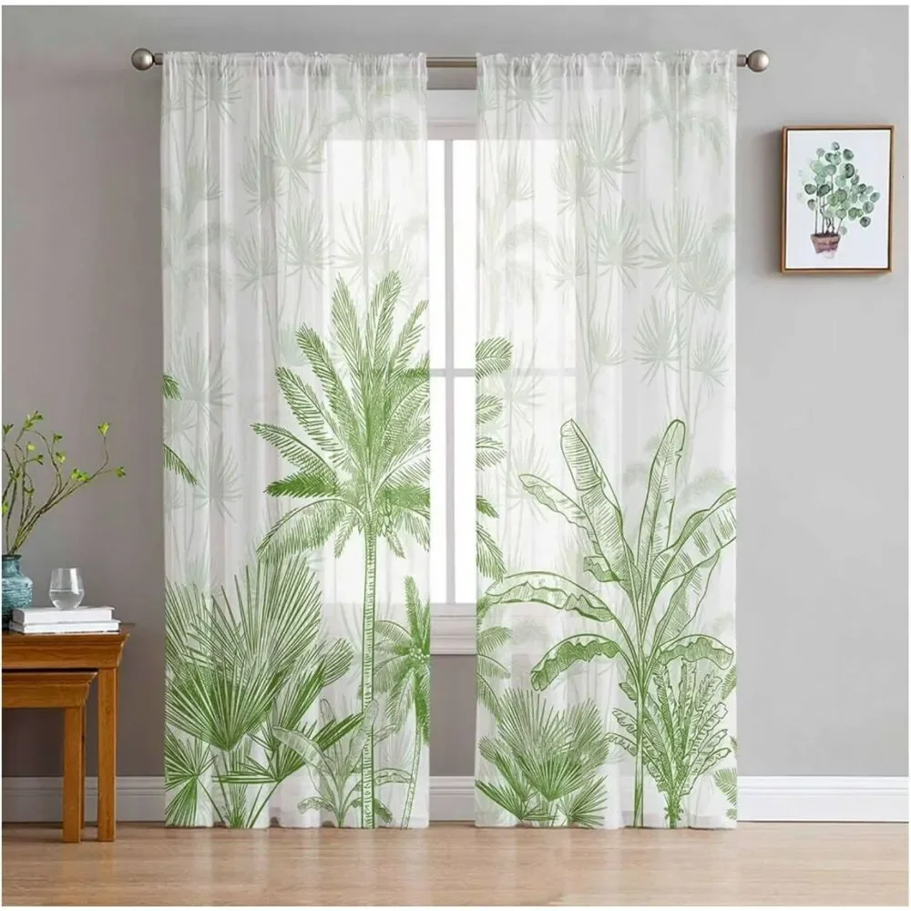 2-Panels Set Sheer Palm Tree Drape Curtains - 52